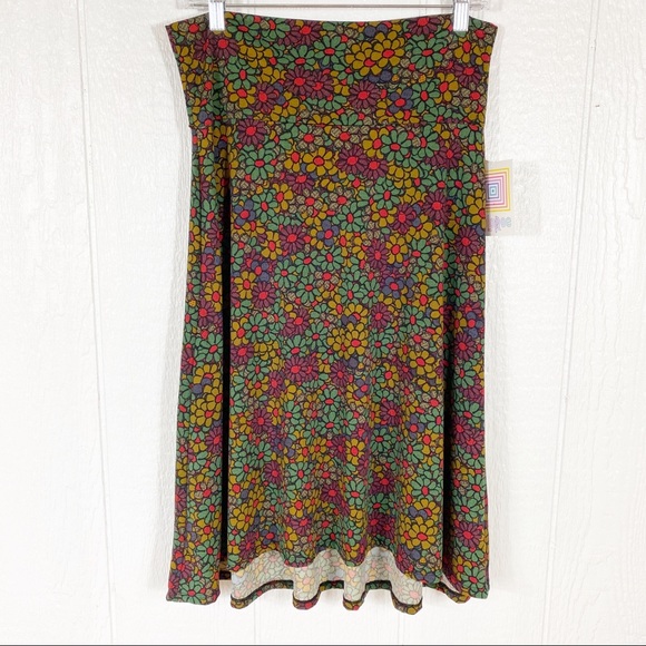 NEW LuLaRoe Colorful Daisy Print Azure Midi Skirt